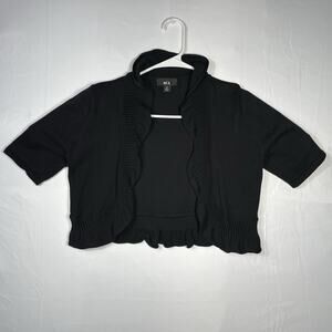 BCX Women’s Black Cropped Cardigan Size Medium Short Sleeve Open Front